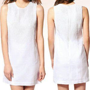 French Connection Harmony Beaded White Linen Dress